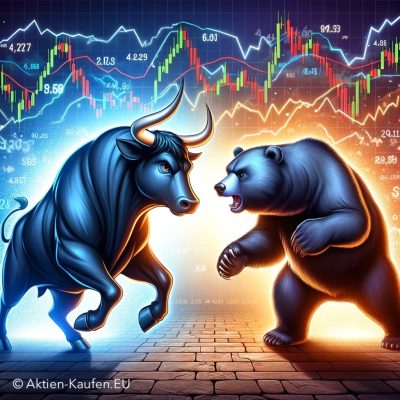 Aktien kaufen an der Börse: Es ist stets ein Kampf zwischen Bulle (steigende Kurse) und Bär (sinkenden Kurse) - Quelle: Aktien-Kaufen.EU